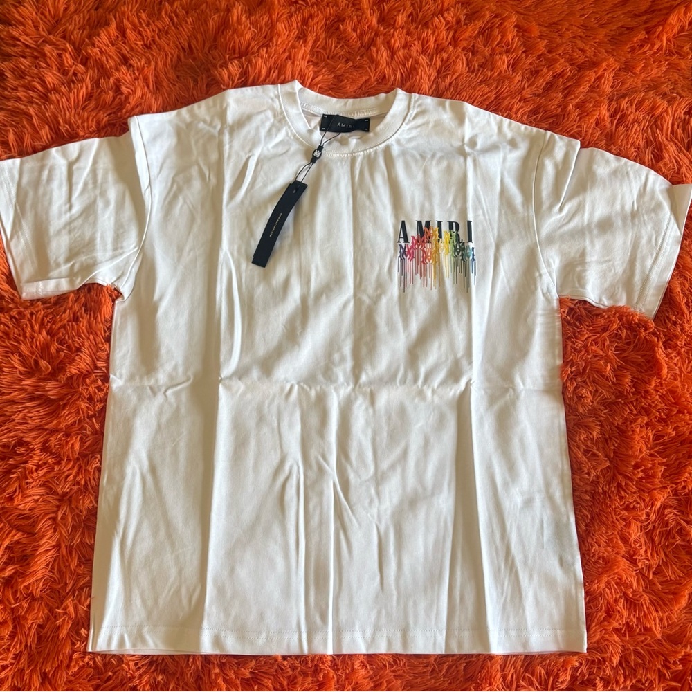 AMIRI White Tee with Multicolor Amiri Drip